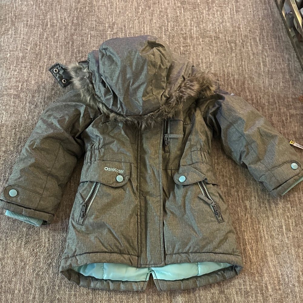 OshKosh B'gosh Charcoal Coat with Faux Fur Hood